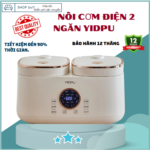 Nồi Cơm Điện Đôi 2 Ngăn Đa Năng YIDPU Cảm Ứng Bảo Hành 12 Tháng