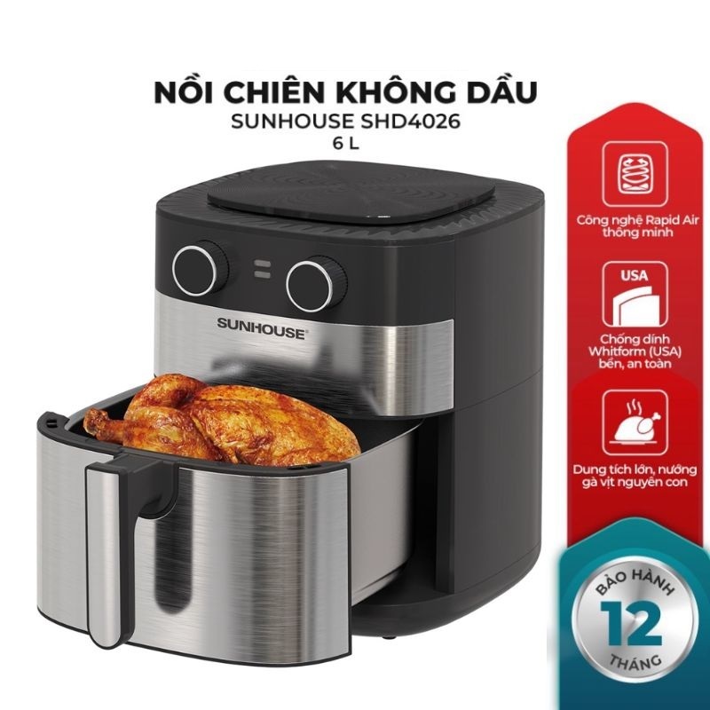 Nồi Chiên Không Dầu 6l SUNHOUSE SHD4062 - Bảo Hành 12 Tháng