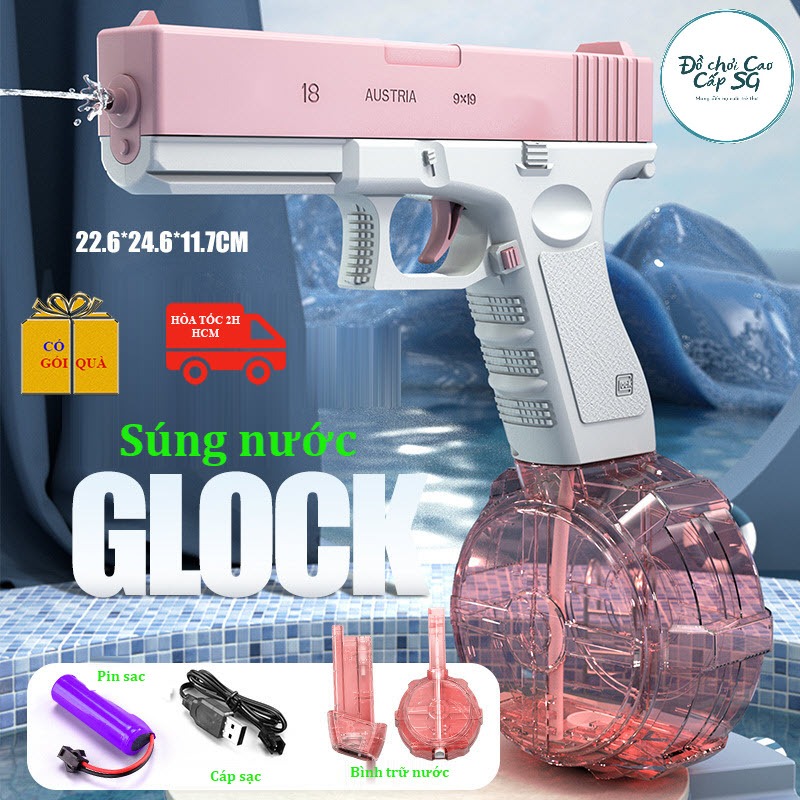 Súng nước Glock, đồ chơi trẻ em, súng phun nước tự động, pin sạc