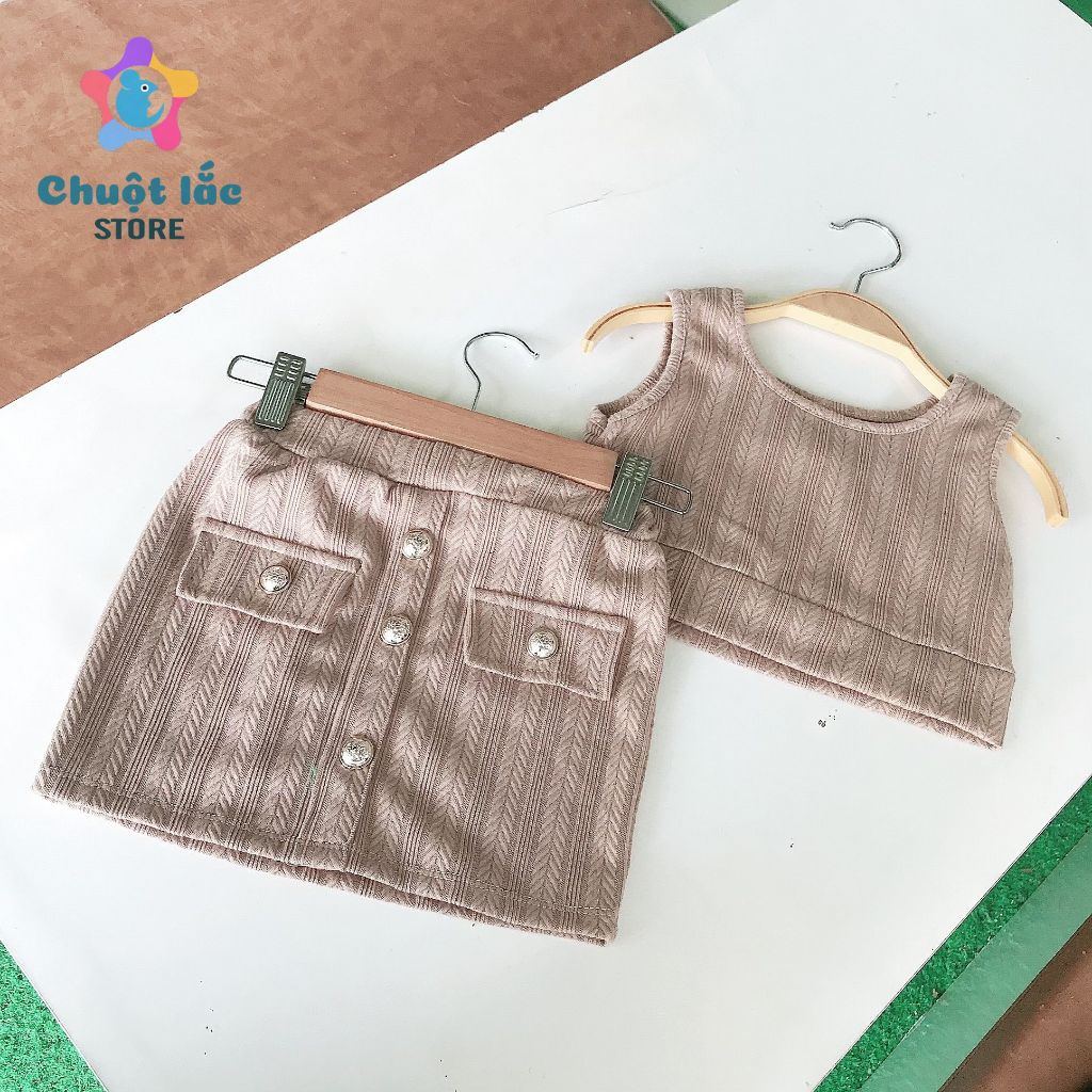 Sét bộ bé gái gồm áo croptop và chân váy len mềm cá tính 8kg đến 20kg