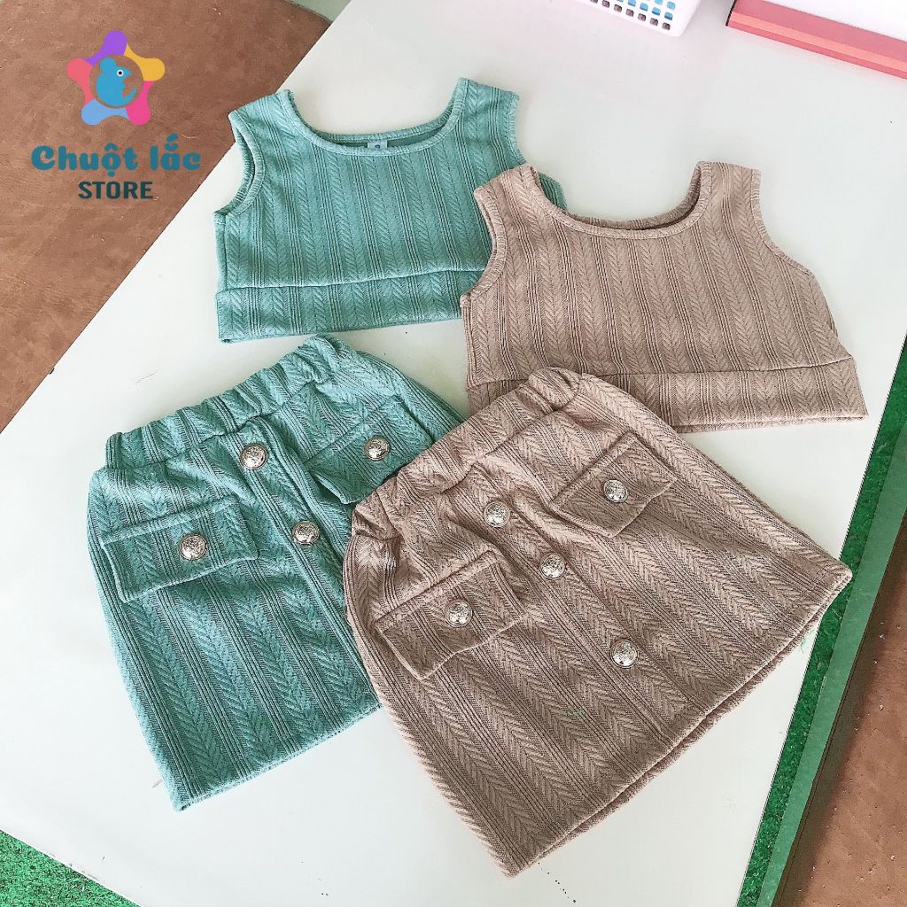 Sét bộ bé gái gồm áo croptop và chân váy len mềm cá tính 8kg đến 20kg