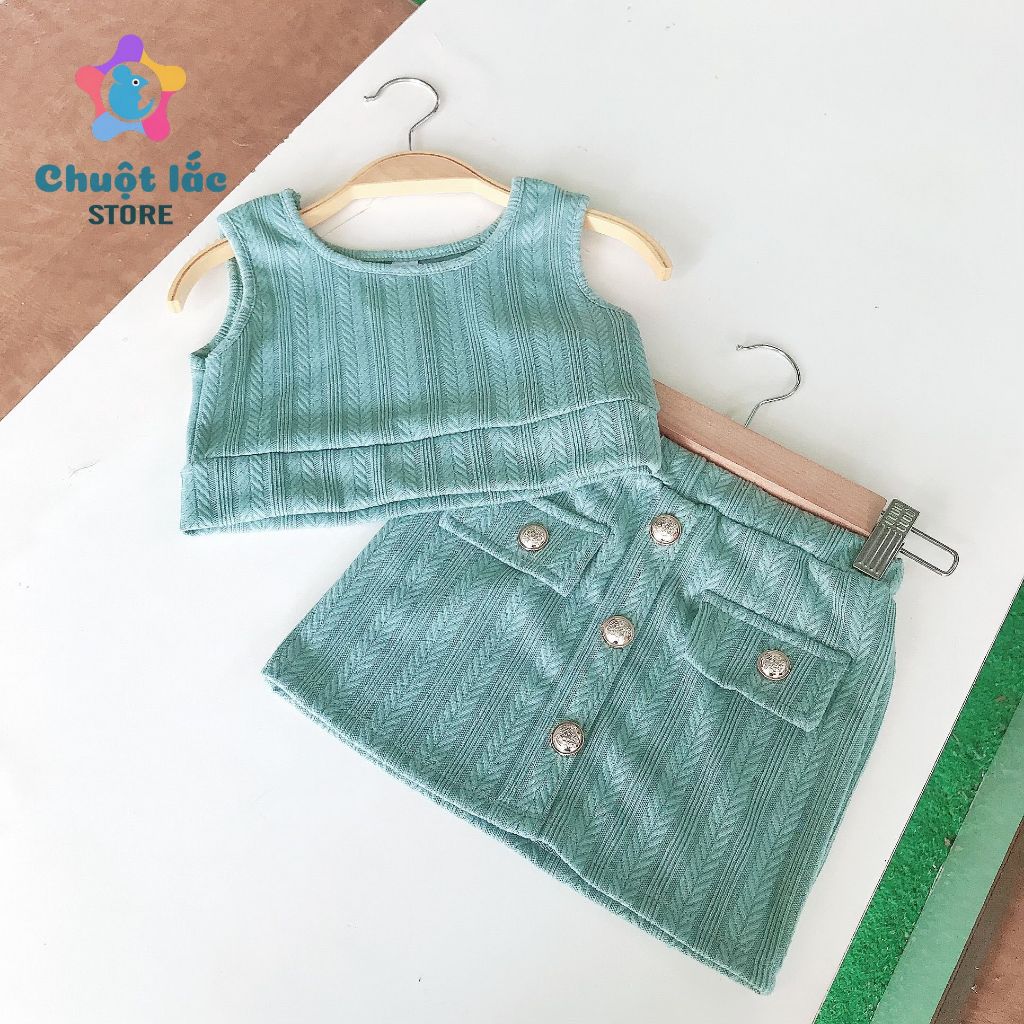 Sét bộ bé gái gồm áo croptop và chân váy len mềm cá tính 8kg đến 20kg