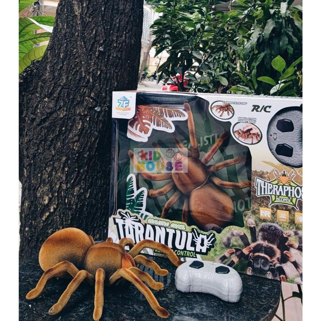 Đồ chơi mô hình nhện điều khiển từ xa nhả khói, có lông, cỡ lớn, nhện lông Tarantula điều khiển xoay 360 độ, mắt sáng