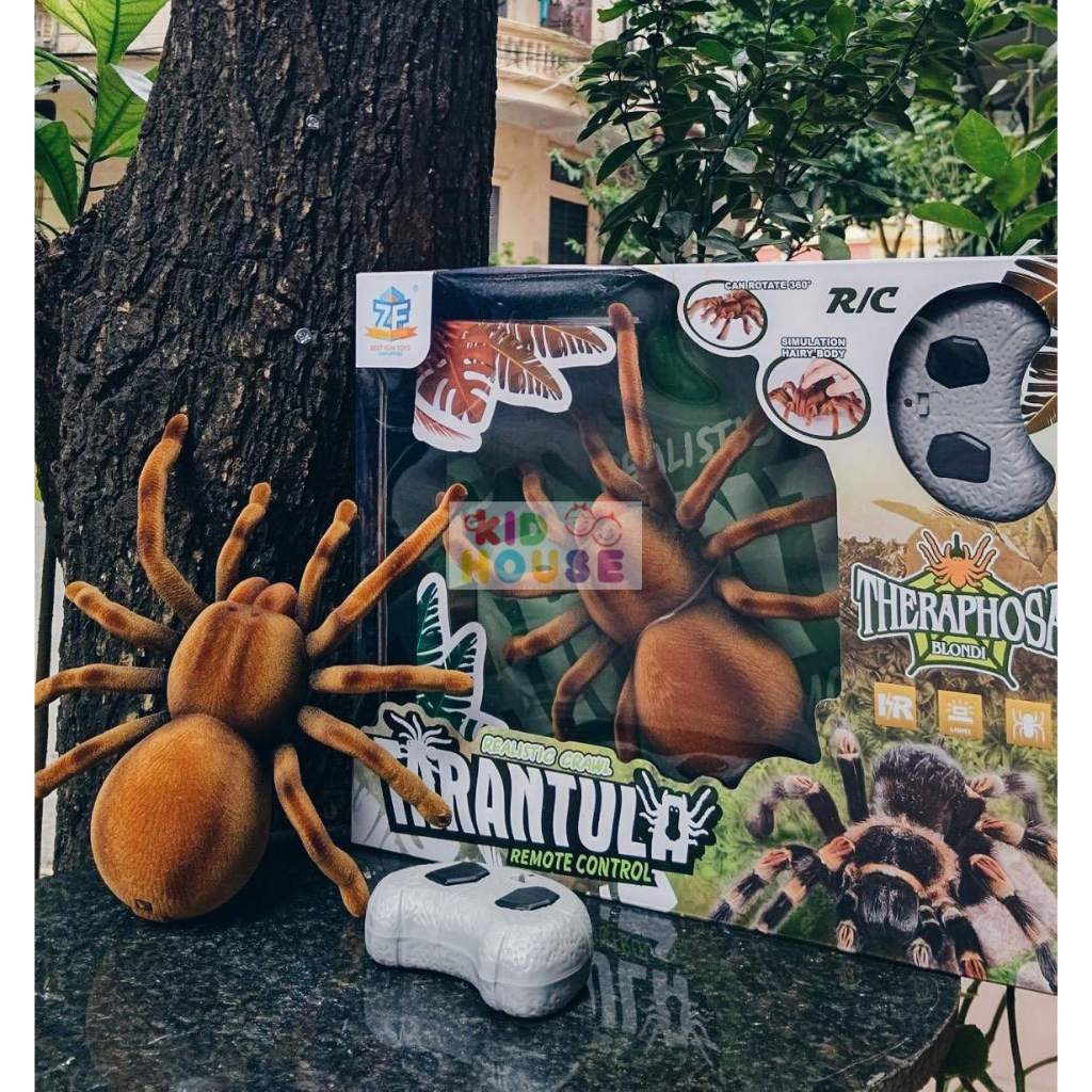 Đồ chơi mô hình nhện điều khiển từ xa nhả khói, có lông, cỡ lớn, nhện lông Tarantula điều khiển xoay 360 độ, mắt sáng