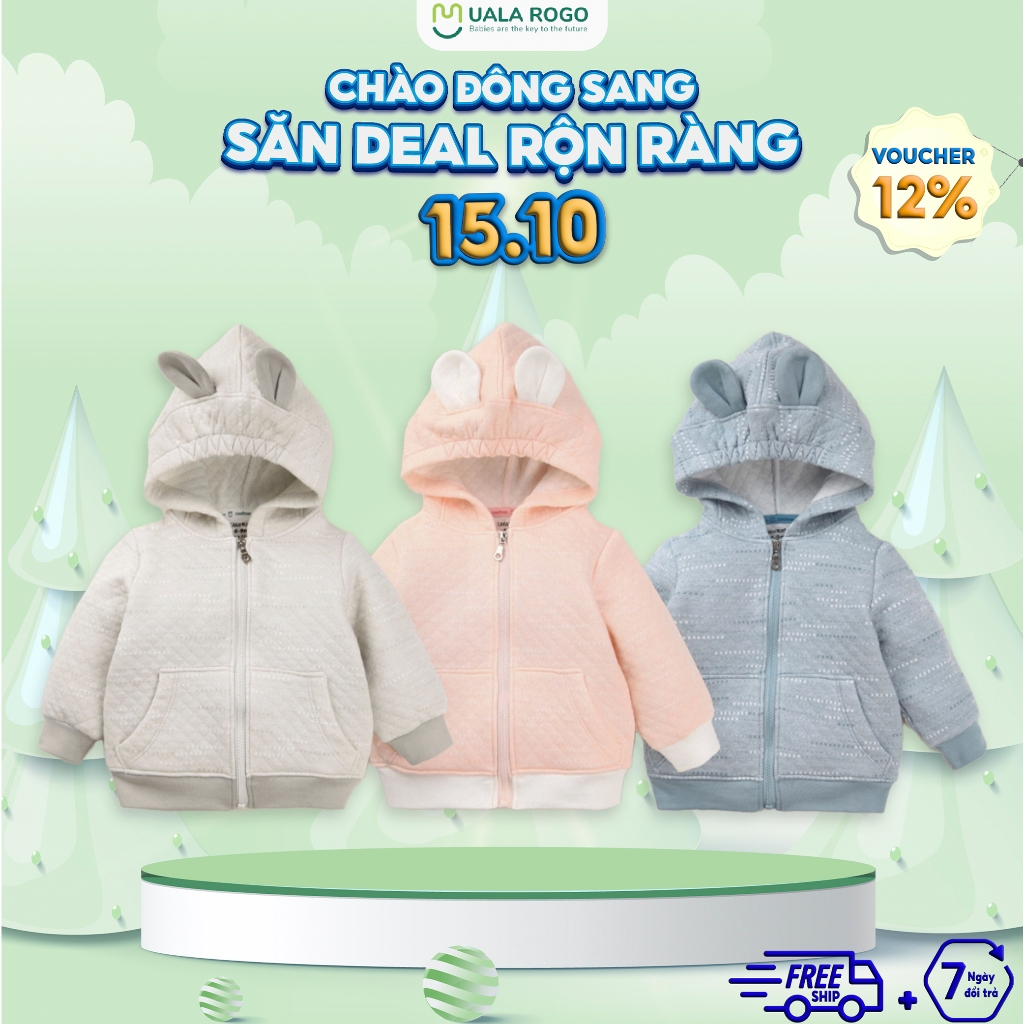 Áo khoác trần bông cho bé Ualarogo 6 tháng-4 tuổi vải Cotton nỉ có mũ giữ ấm thoáng khí mềm mại 3661