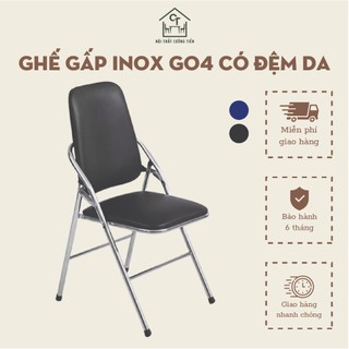 Ghế gấp G04 có đệm da, ghế gấp văn phòng, ghế xếp tiết kiệm không gian khung sắt tĩnh điện có đế chống xước