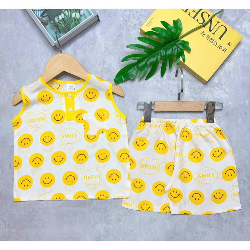 Bộ tole lanh sát nách bé trai phối viền mùa hè