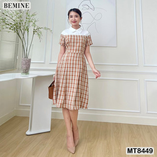 Đầm công sở cổ phối sơ mi ngắn tay bemine mt8449