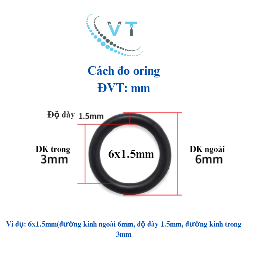 Gioăng cao su Oring NBR, Dày 1mm, 1.5mm, Đường kính ngoài từ 4mm đến 27mm