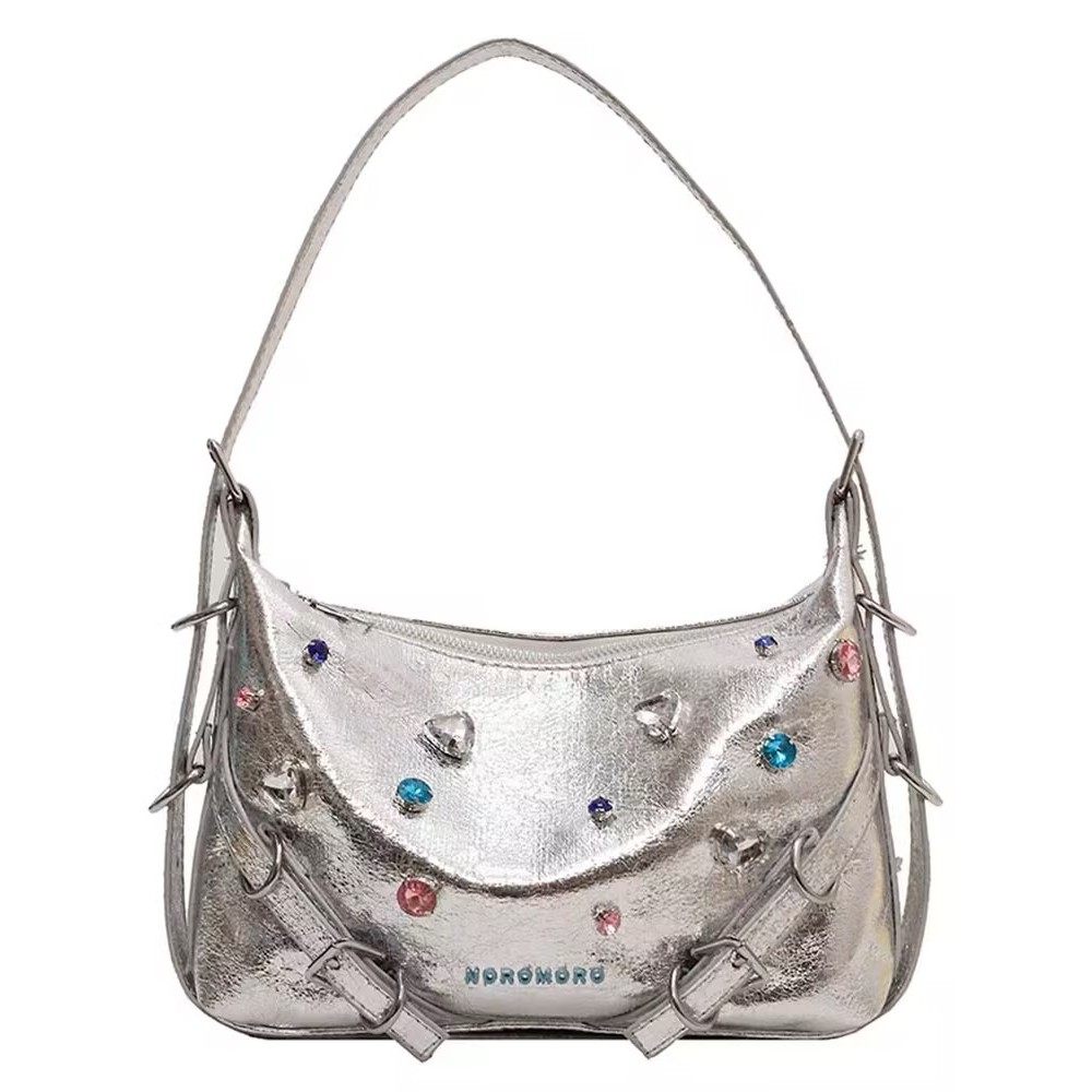 Order🦋Túi đeo chéo màu bạc thời trang túi bánh bao túi xách kim cương túi nách