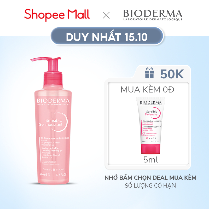 Gel rửa mặt tạo bọt cho da nhạy cảm Bioderma Sensibio Gel Moussant - 200ml