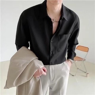Áo sơ mi nam trơn trắng đen tay dài TINY KING chất lụa trơn mềm mịn thấm hút tốt cho công sở học sinh style hàn quốc S01