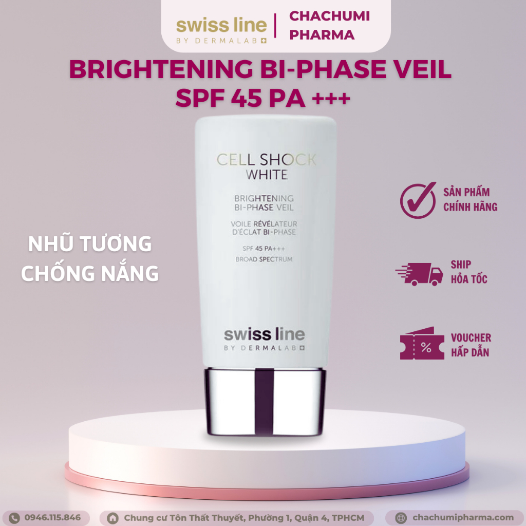 Nhũ tương chống nắng trắng da Swissline CSW Brightening Bi-Phase Veil SPF PA 45+++ 45ml
