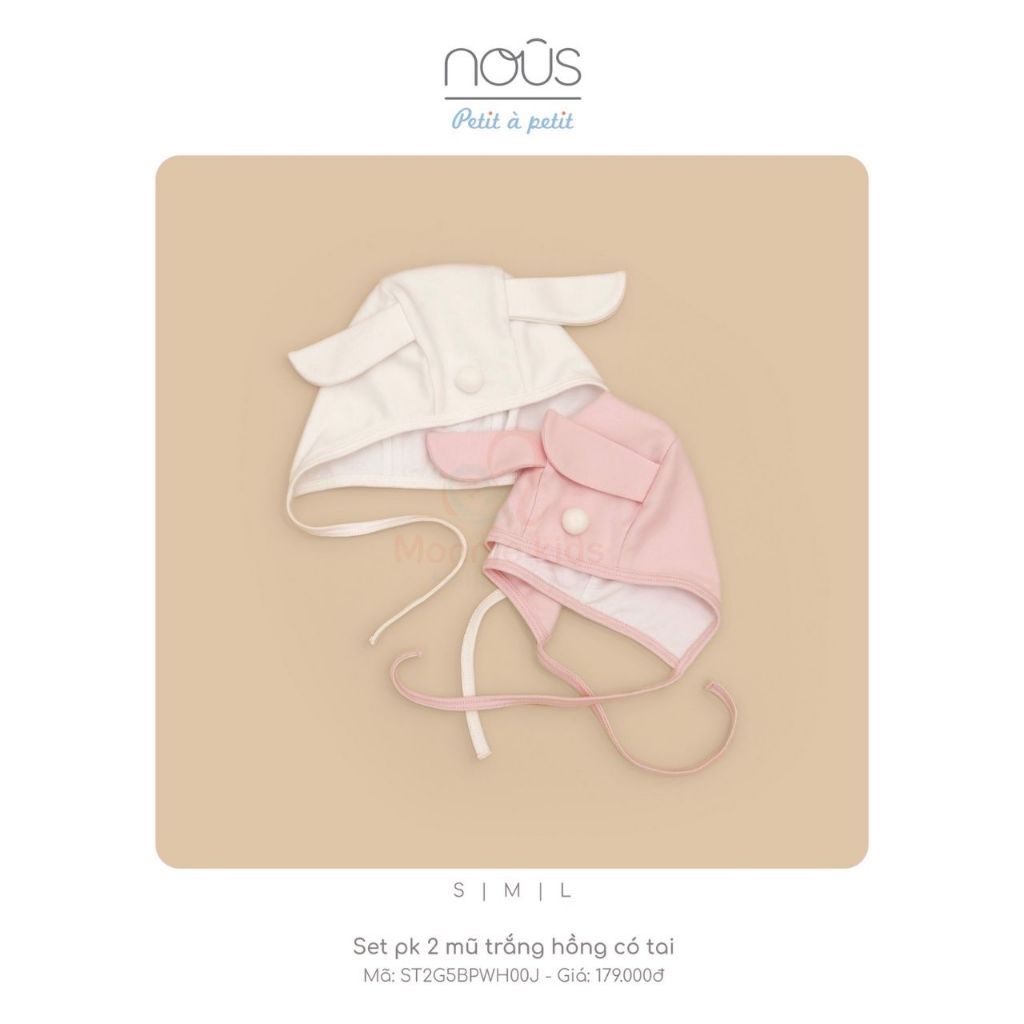 Set phụ kiện 2 mũ cho bé Nous xanh hồng trắng có tai chất liệu cotton mềm mại - Monnie Kids
