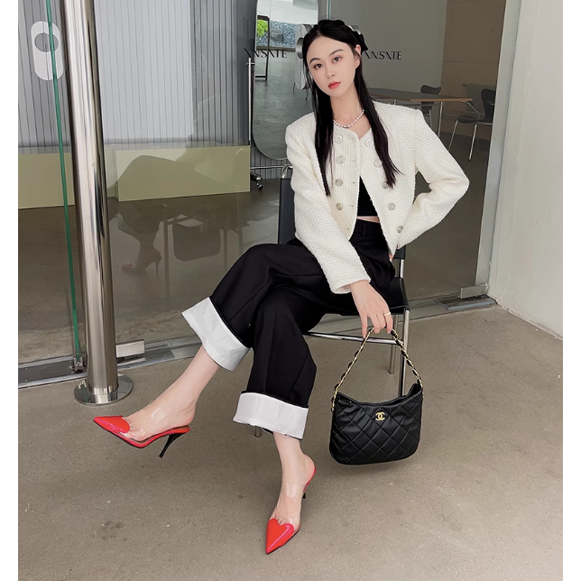 Guốc cao gót quai mảnh chéo cho nữ thời trang mùa hè 2023 phong cách hàn quốc