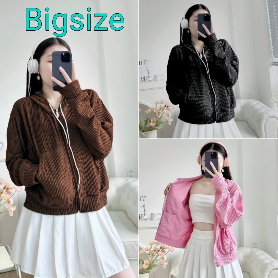 Áo Khoác Bigsize 50-95kg Thun Xốp Nhật Có Túi Che Nắng, Giữ Ấm Cực Xinh