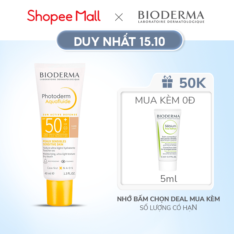 Kem chống nắng giảm bóng nhờn cho mọi loại da Bioderma Photoderm Aquafluide SPF50+ Claire 40ml [Màu da Tự nhiên]