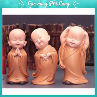 Sét 3 Tượng Chú Tiểu Yêu Đời Mini Dễ Thương Mang Lại An Nhiên Trong Cuộc Sống