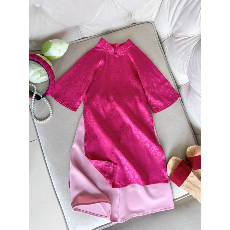 Áo Dài Bé Gái Vải Gấm Cao Cấp kèm Quần Lụa Cát