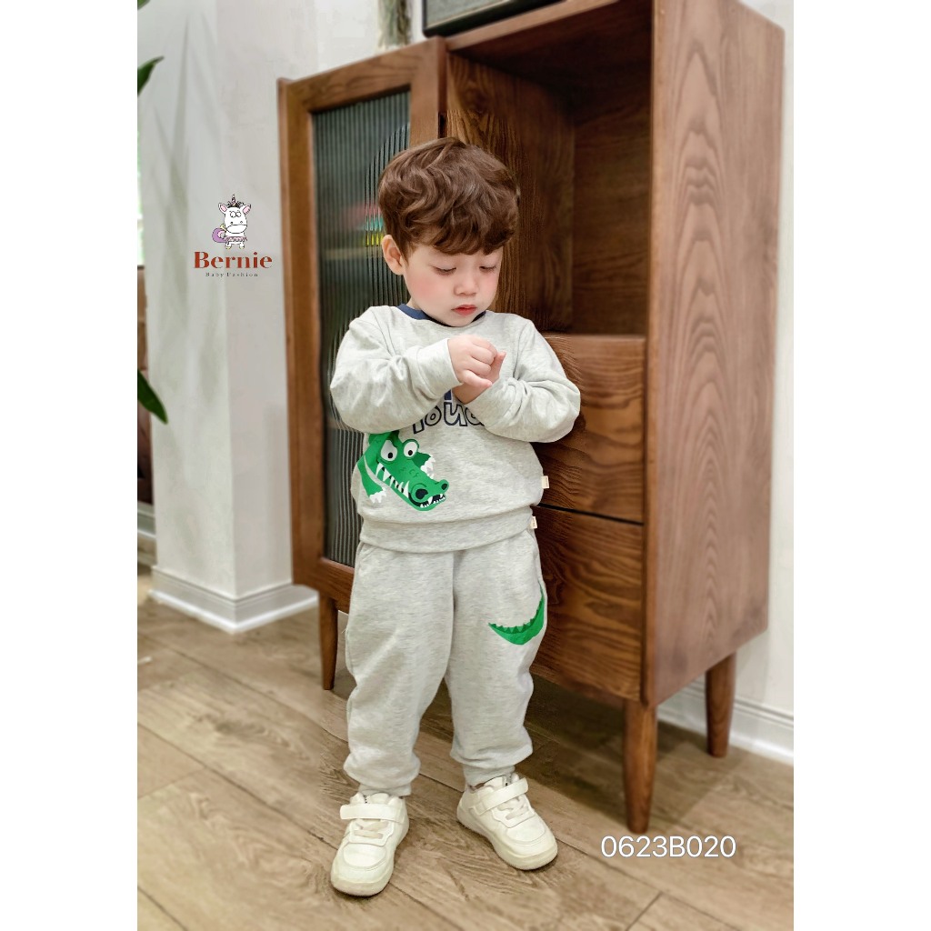 Bộ nỉ da cá bé trai bé gái Hổ & Cá sấu Bernie - Bộ dài tay thu đông bé trai cho bé 9-23kg - 0623B020