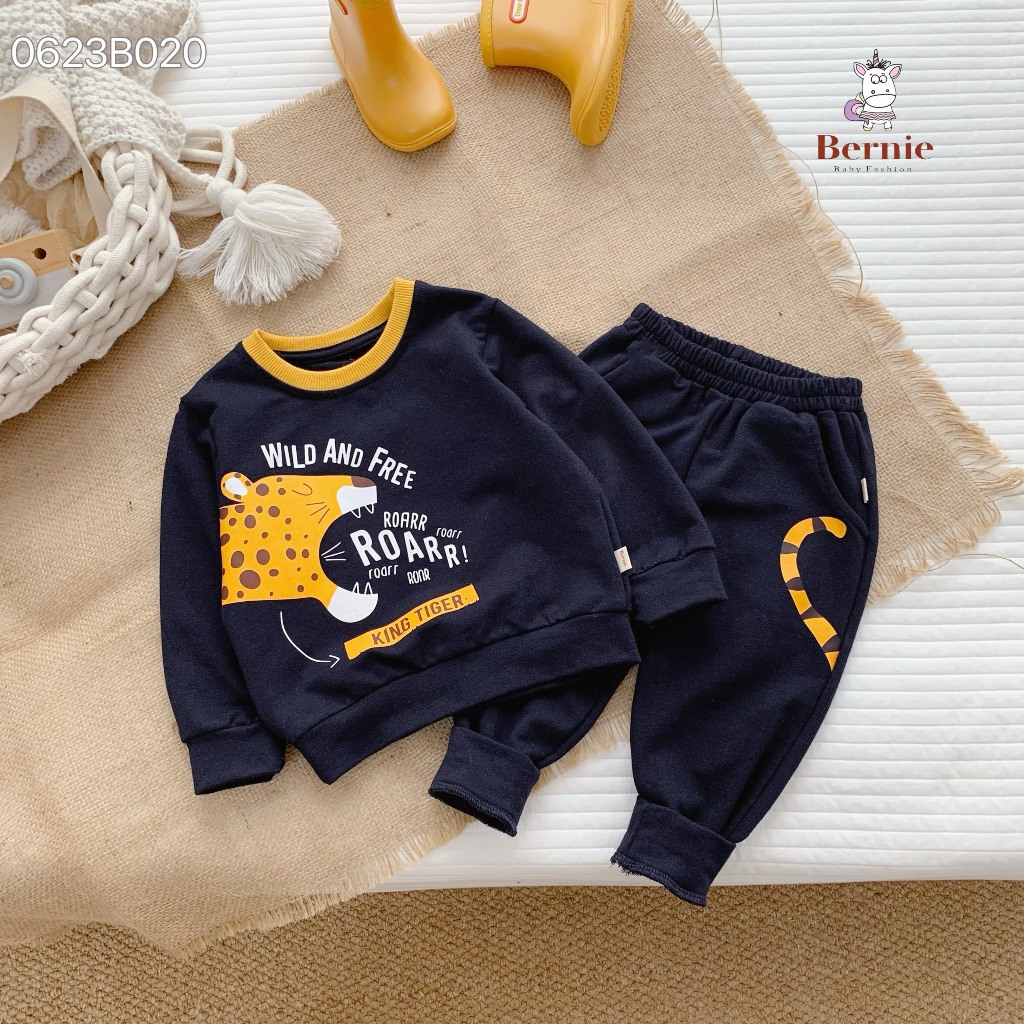 Bộ nỉ da cá bé trai bé gái Hổ & Cá sấu Bernie - Bộ dài tay thu đông bé trai cho bé 9-23kg - 0623B020