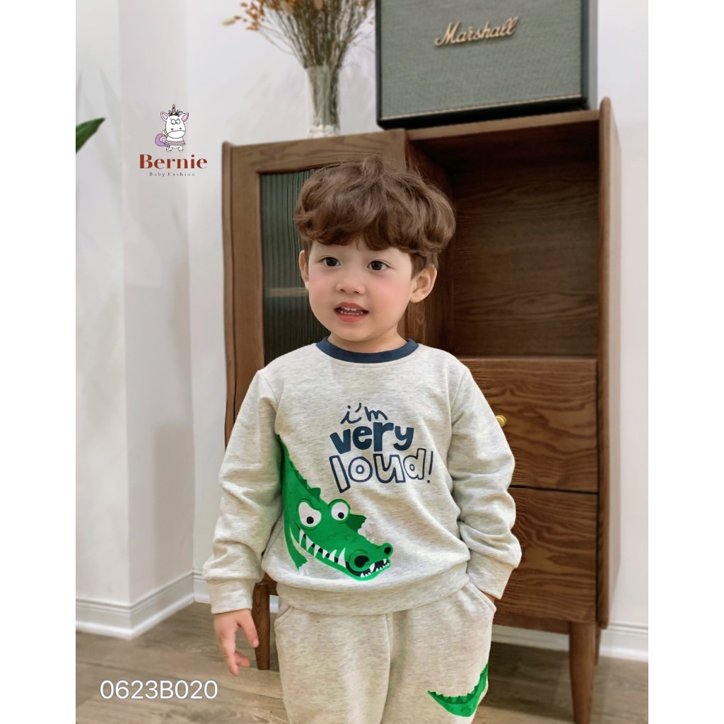 Bộ nỉ da cá bé trai bé gái Hổ & Cá sấu Bernie - Bộ dài tay thu đông bé trai cho bé 9-23kg - 0623B020