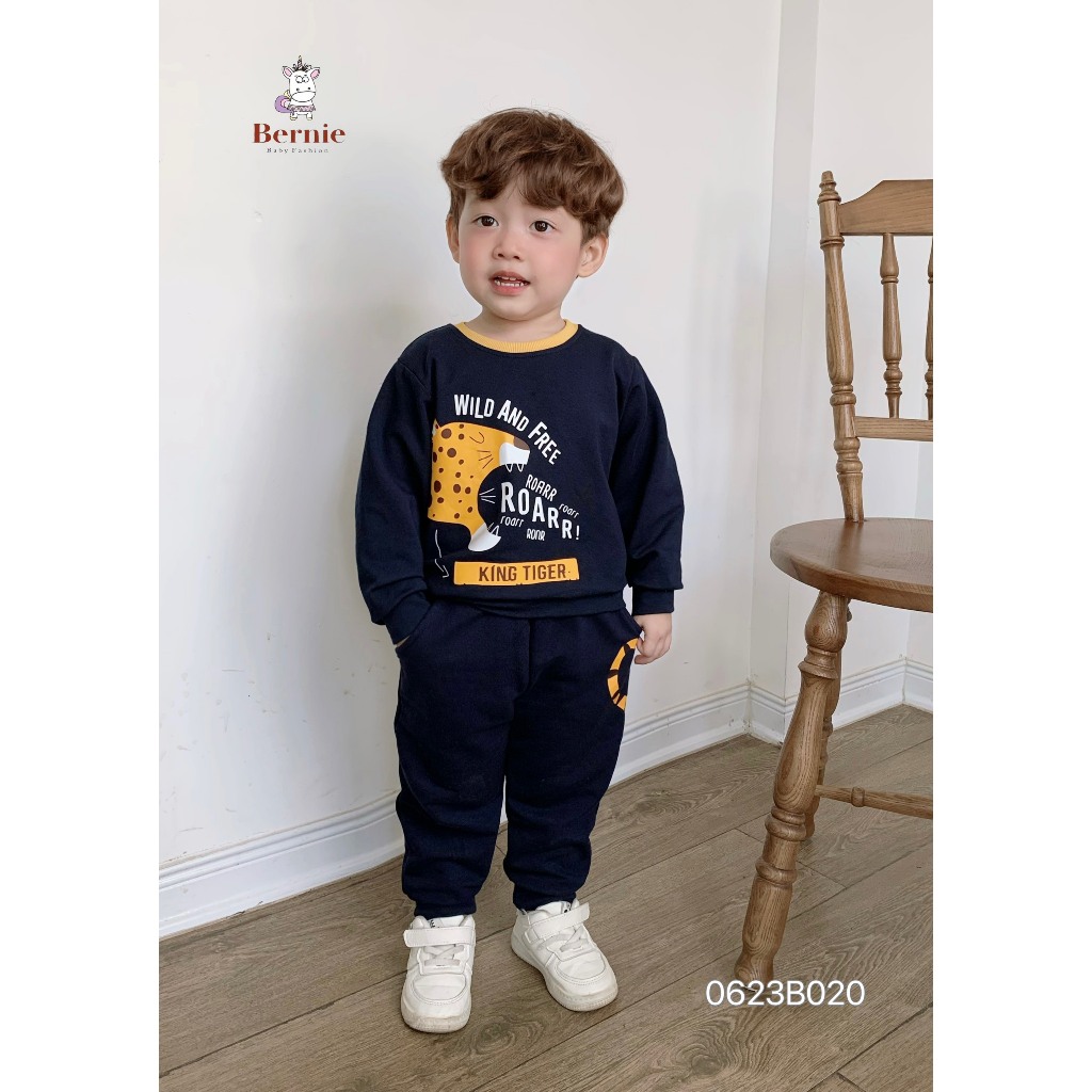 Bộ nỉ da cá bé trai bé gái Hổ & Cá sấu Bernie - Bộ dài tay thu đông bé trai cho bé 9-23kg - 0623B020