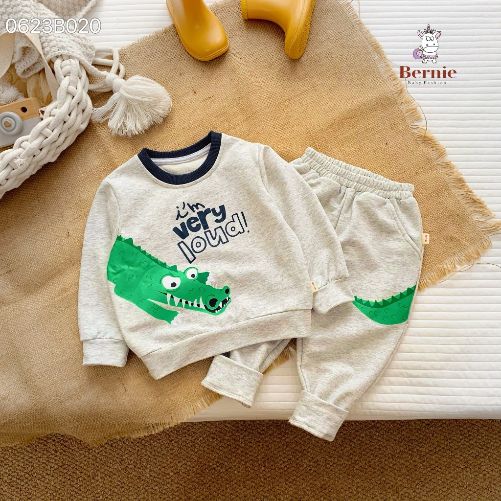 Bộ nỉ da cá bé trai bé gái Hổ & Cá sấu Bernie - Bộ dài tay thu đông bé trai cho bé 9-23kg - 0623B020