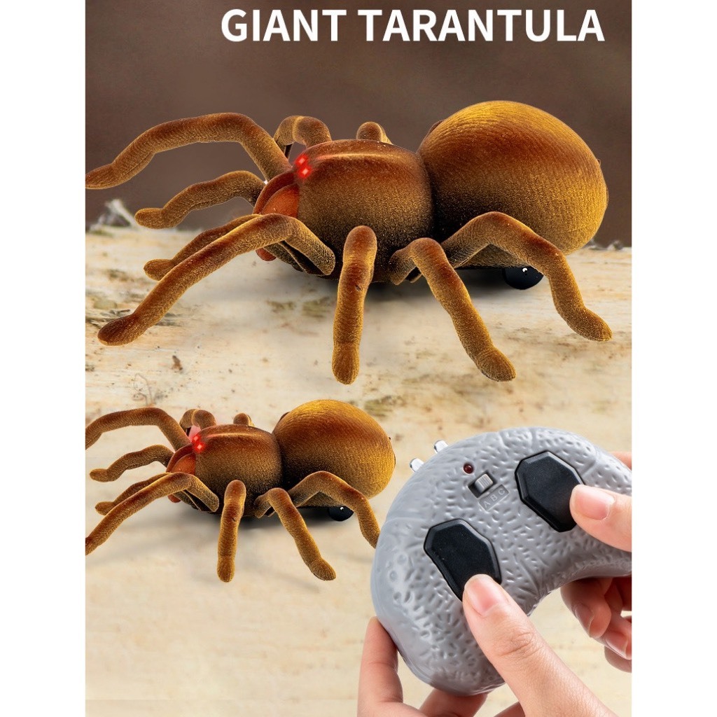 Đồ chơi mô hình nhện điều khiển từ xa nhả khói, có lông, cỡ lớn, nhện lông Tarantula điều khiển xoay 360 độ, mắt sáng
