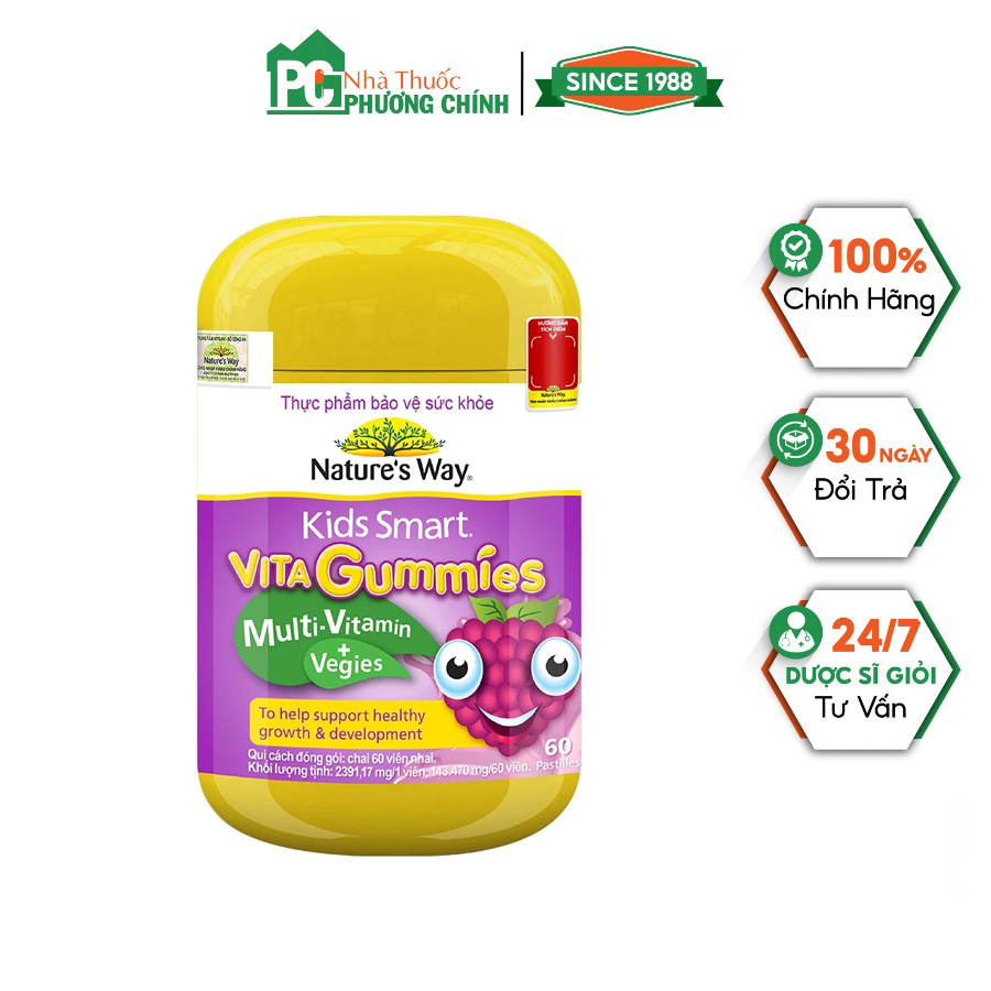 Keọ Dẻo Vitamin Tổng Hợp Nature's Way Kids Smart Vita Gummies Multivitamin Vegies (Chai 60 Viên)