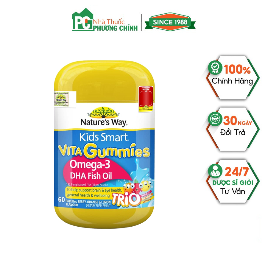Kẹo Dẻo Omega 3 Nature's Way Kids Smart Vita Gummies Omega-3 DHA Fish Oil (Chai 60 Viên)