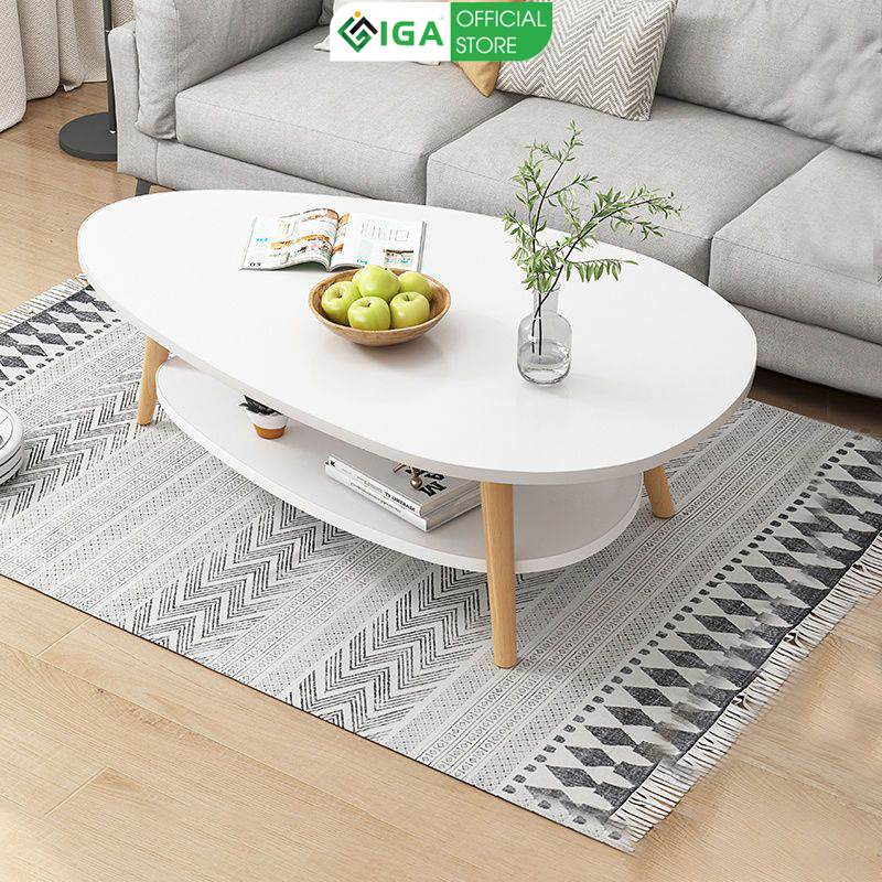 Bàn trà sofa 2 tầng mặt gỗ MDF chân gỗ sồi, phong cách bắc âu thương hiệu IGA GP55 / GP56