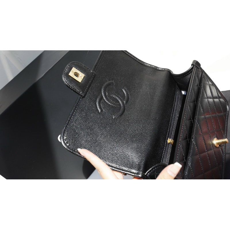 Túi xách Tốp  da hạt siêu xinhtag vàng size 24cm fullbox nam châm nguyên seal 1 mầu đen caviar Form & chất chuẩn đẹp