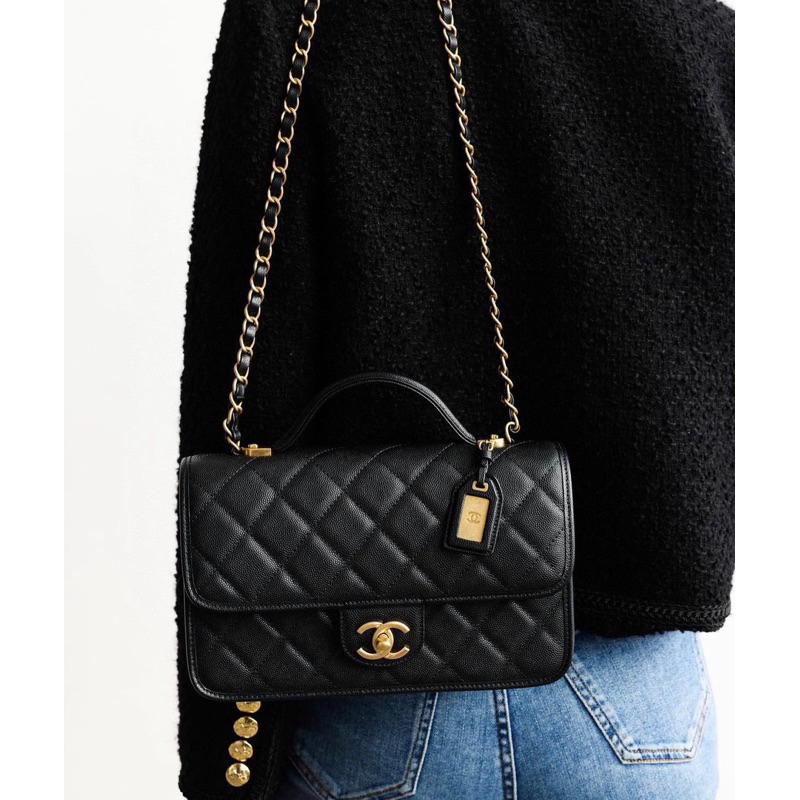 Túi xách Tốp  da hạt siêu xinhtag vàng size 24cm fullbox nam châm nguyên seal 1 mầu đen caviar Form & chất chuẩn đẹp