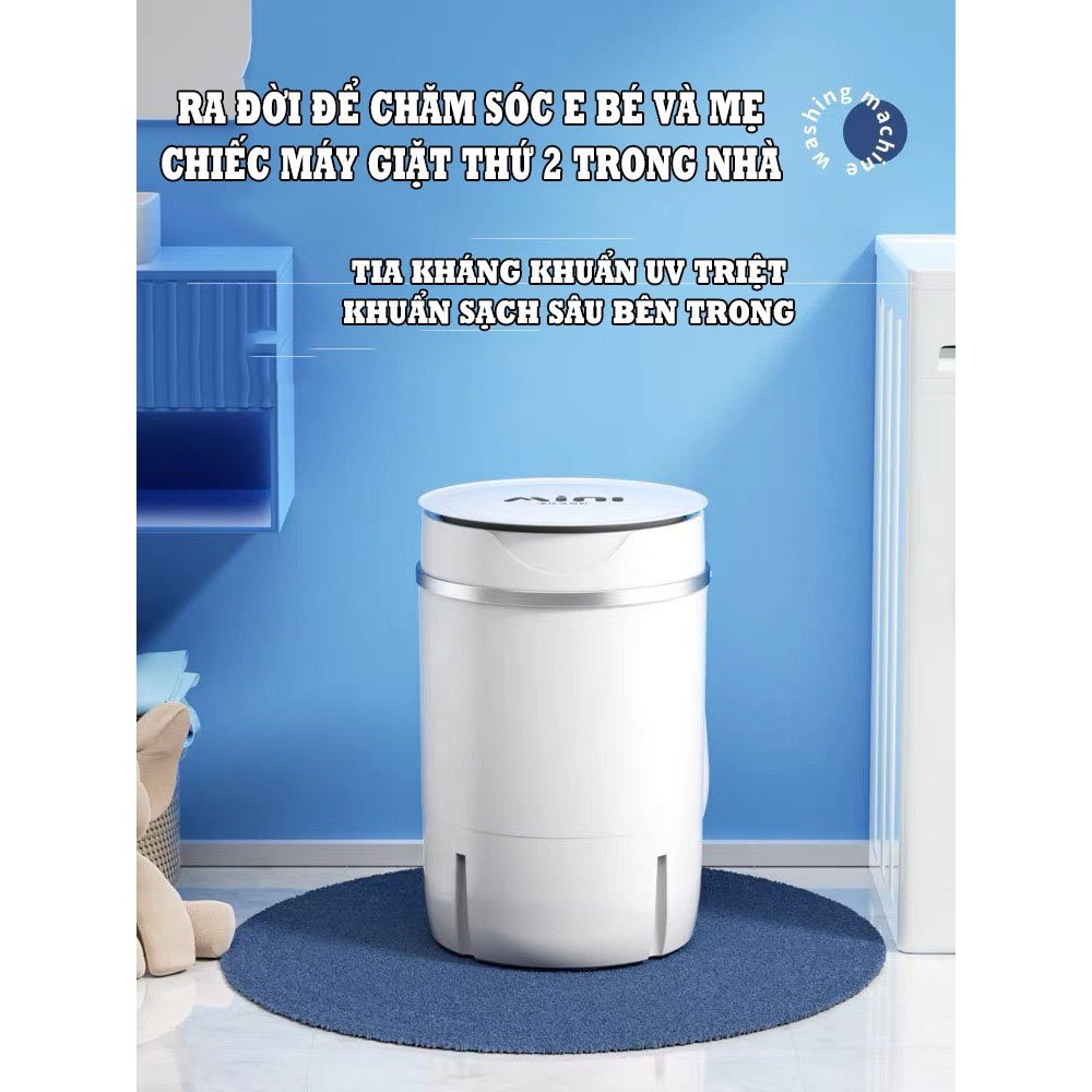 Máy Giặt MiNi 5kg, giặt quần áo, vắt khô, khử khuẩn bằng tia UV - Bảo Hành 12 Tháng