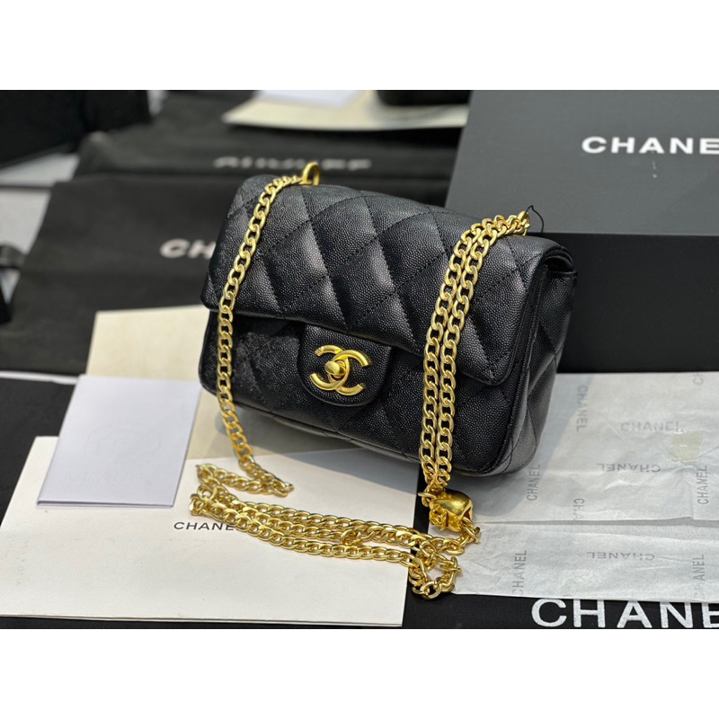 Túi đeo Xleo da hạt Phơ láp Chất da hạt caviar code chip Fullbox vip nam châm Size 19 CM w166-19