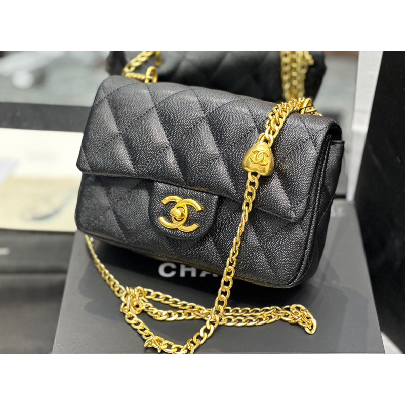 Túi đeo Xleo da hạt Phơ láp Chất da hạt caviar code chip Fullbox vip nam châm Size 19 CM w166-19