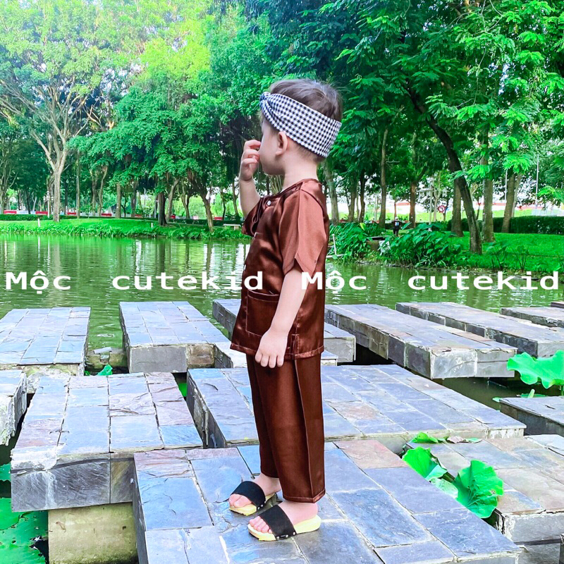 Bộ bà ba cho bé màu TRẮNG, màu NÂU  - bộ quần áo cho bé đi chơi, set đồ đi chơi Lễ Hội