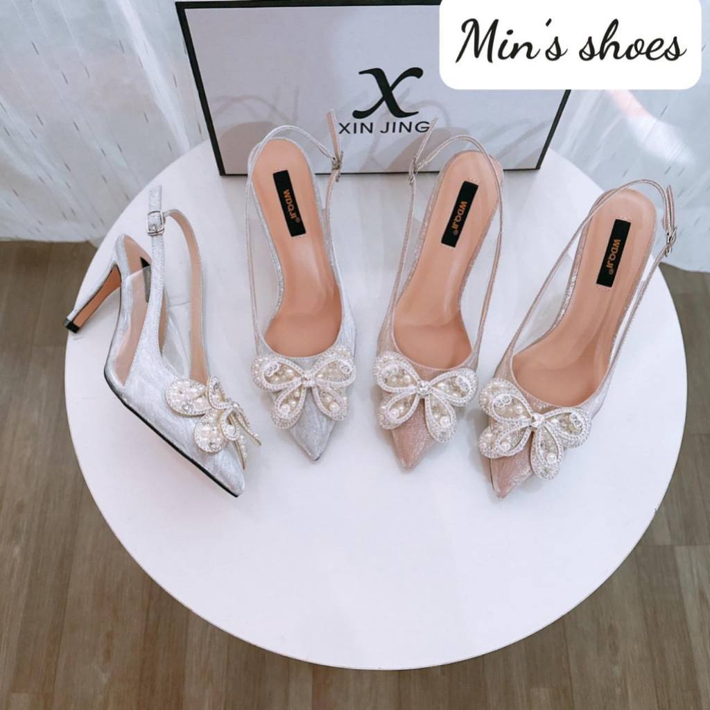 Min's Shoes - Giày Cao Gót Nơ Đá Da Nhũ Cao Cấp K65