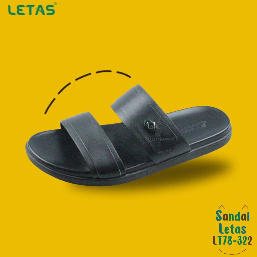 Dép da LETAS nam 2 quai ngang da cao cấp LT78-322 Đen