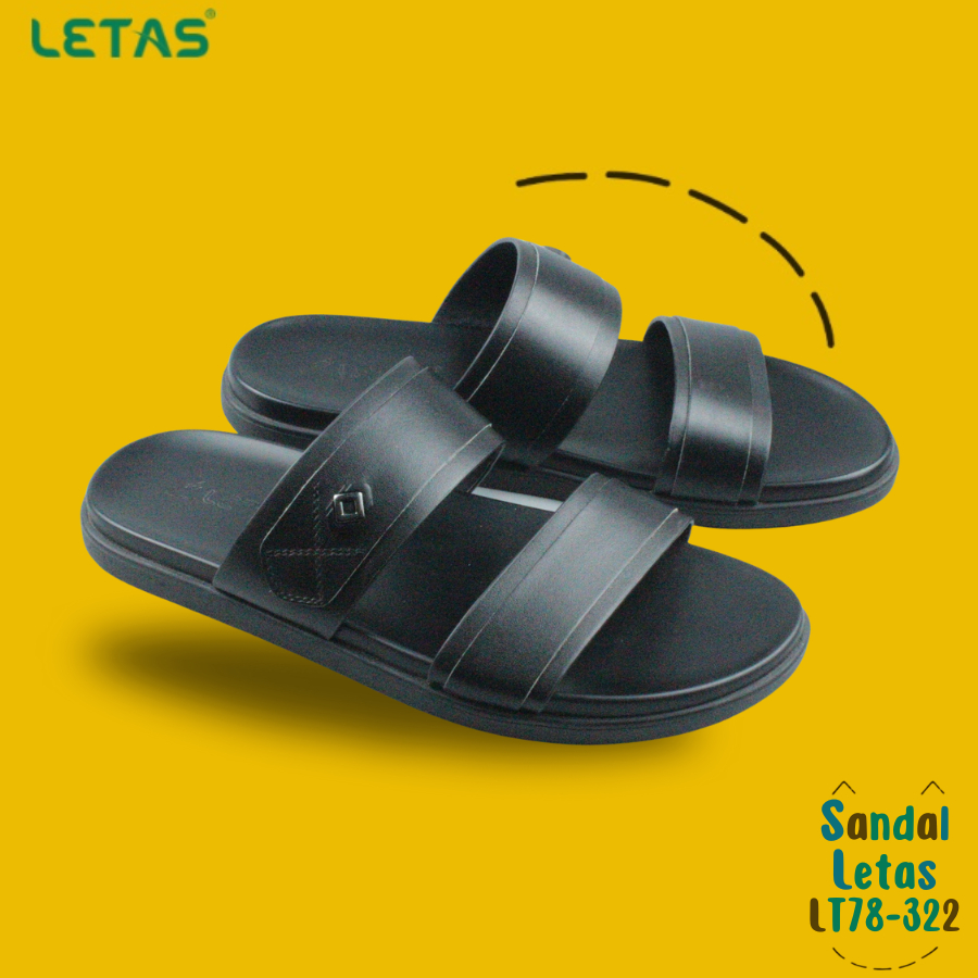 Dép da LETAS nam 2 quai ngang da cao cấp LT78-322 Đen