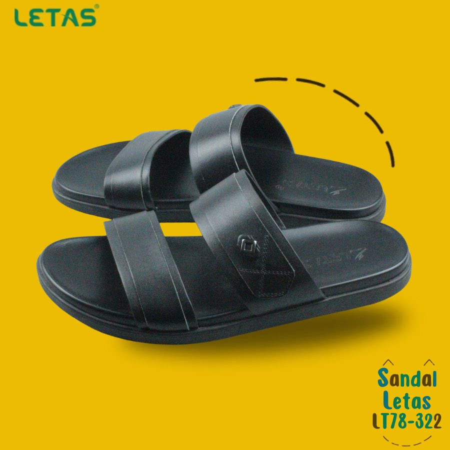 Dép da LETAS nam 2 quai ngang da cao cấp LT78-322 Đen