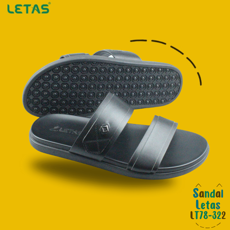 Dép da LETAS nam 2 quai ngang da cao cấp LT78-322 Đen