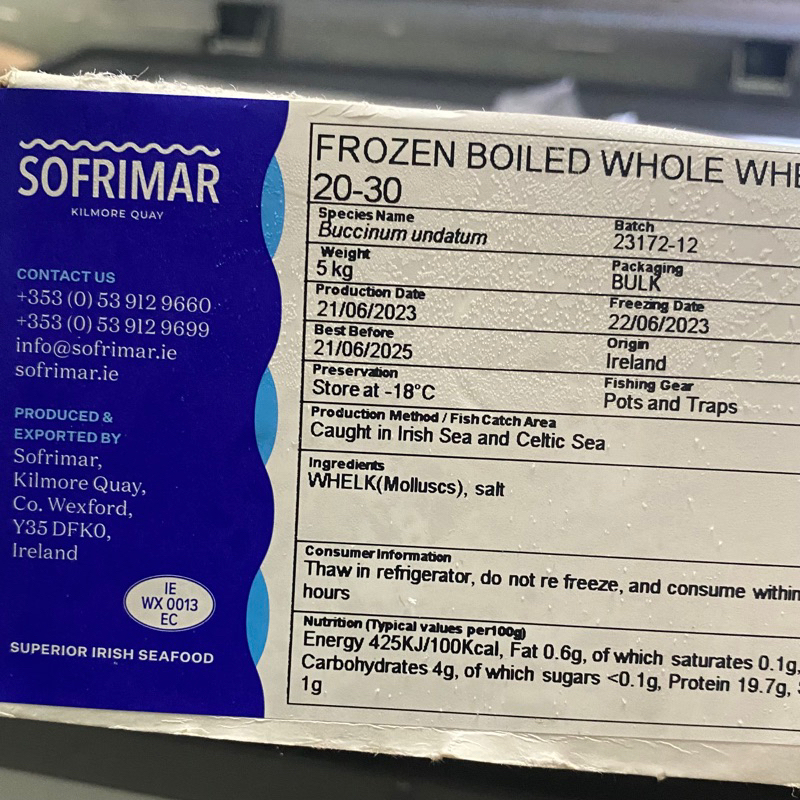 Ốc Bulot Sofrima size 20-30 con/kg, hàng chuẩn chất lượng, thịt ốc ngon và sạch cát.
