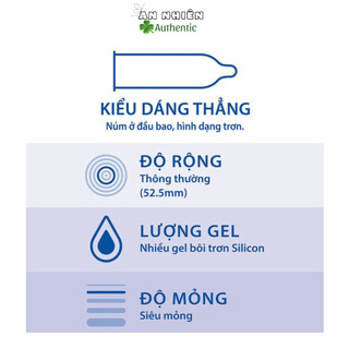 Bao cao su Durex Fetherlite siêu mỏng, size 52mm, 12 bao/hộp (che tên sản phẩm khi giao hàng)