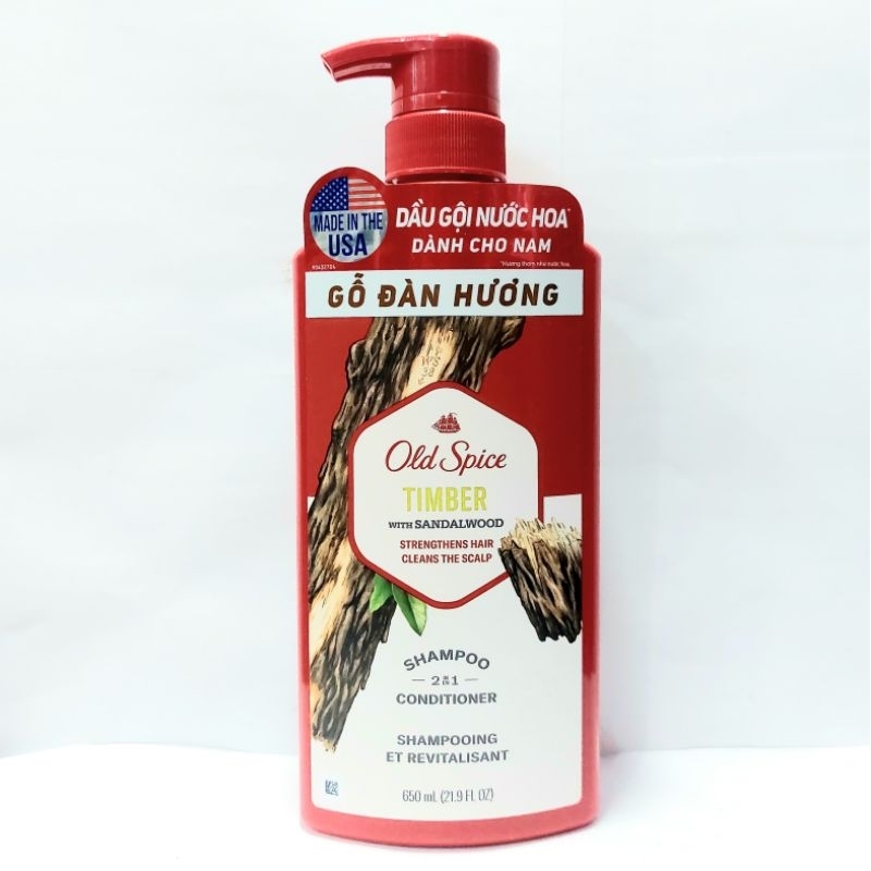 Dầu gội - xả 2in1 Old Spice Timber hương Gỗ Đàn Hương 650ml