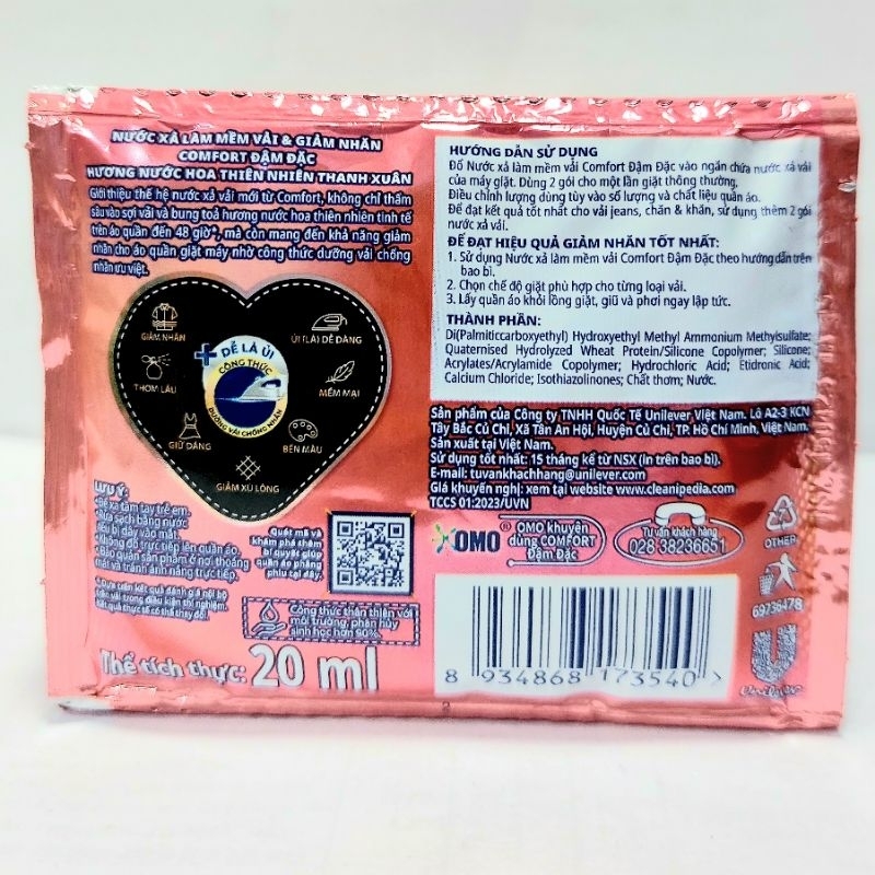 Dây nước xả Comfort nước hoa thiên nhiên hương Thanh Xuân 10 gói x 20ml