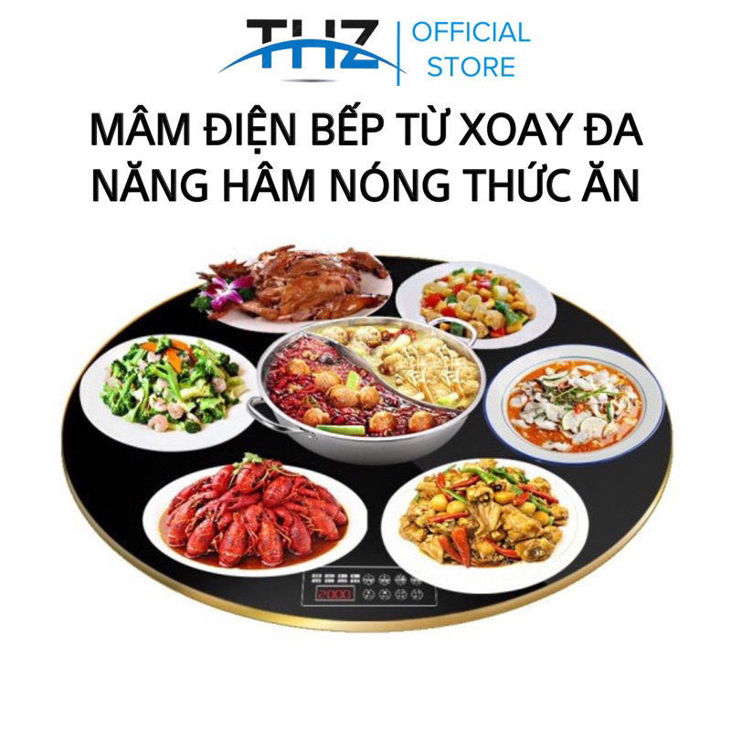 Mâm điện xoay đa năng, Mâm xoay điện tử tròn hâm nóng thức ăn, Bếp ăn lẩu, Mâm giữ nóng thức ăn size 66 cm