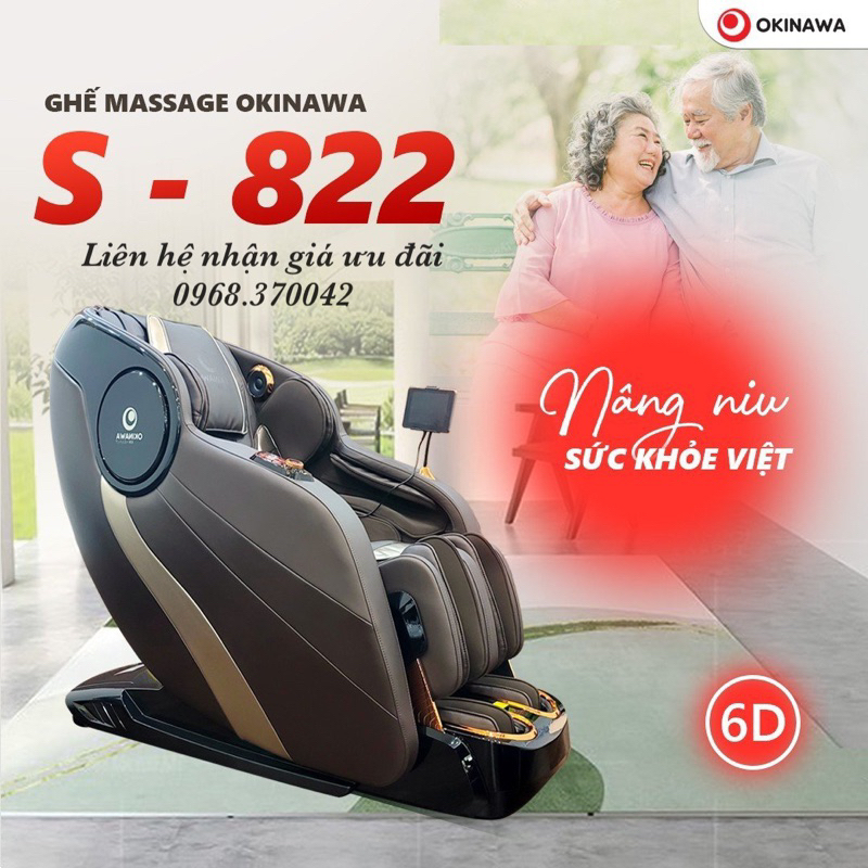 Ghế massage toàn thân OKINAWA OS-822 công nghệ 6D hỗ trợ điều trị nhức mỏi, thoái hoá cổ vai gáy xương khớp