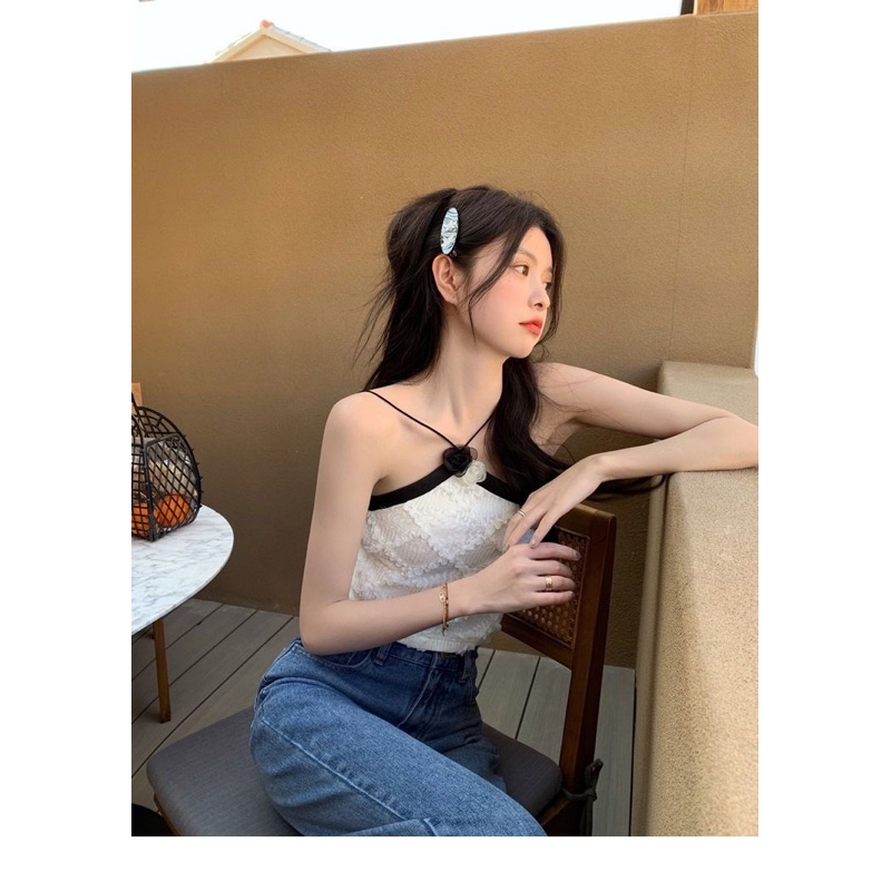 Áo Yếm Croptop Đính Hoa Siêu Hot, Chất Ren Dày Mịn Hàng Loại 1